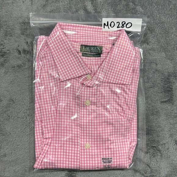 Lauren Ralph Lauren Shirt Mens L 16"-16.5" 34-35 Pink white Checkered Button Up - Picture 9 of 9